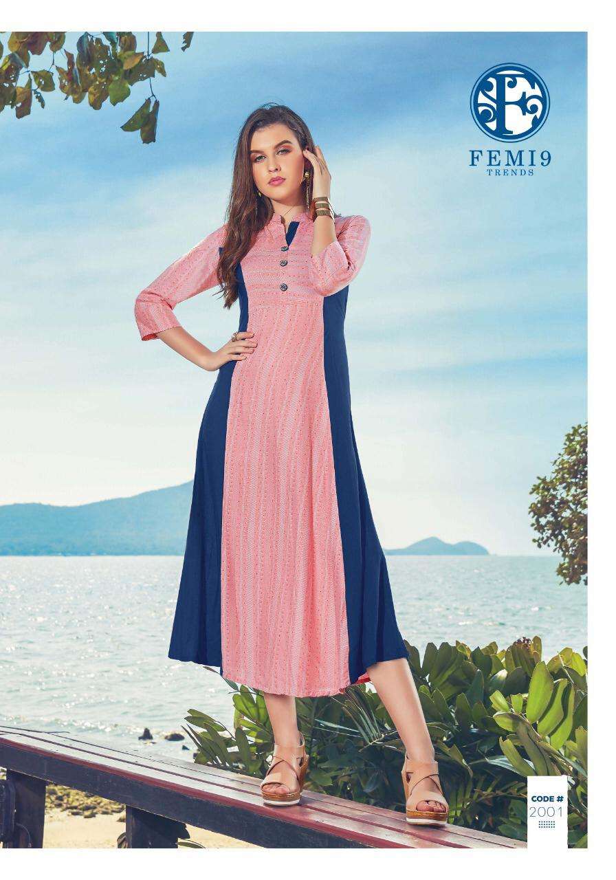 FIZZAH VOL-2 BY FEMI9 TRENDZ 2001 TO 2010 SERIES BEAUTIFUL STYLISH FANCY COLORFUL CASUAL WEAR & ETHNIC WEAR & READY TO WEAR 14 KG RAYON FABULOUS PRINTED KURTIS AT WHOLESALE PRICE