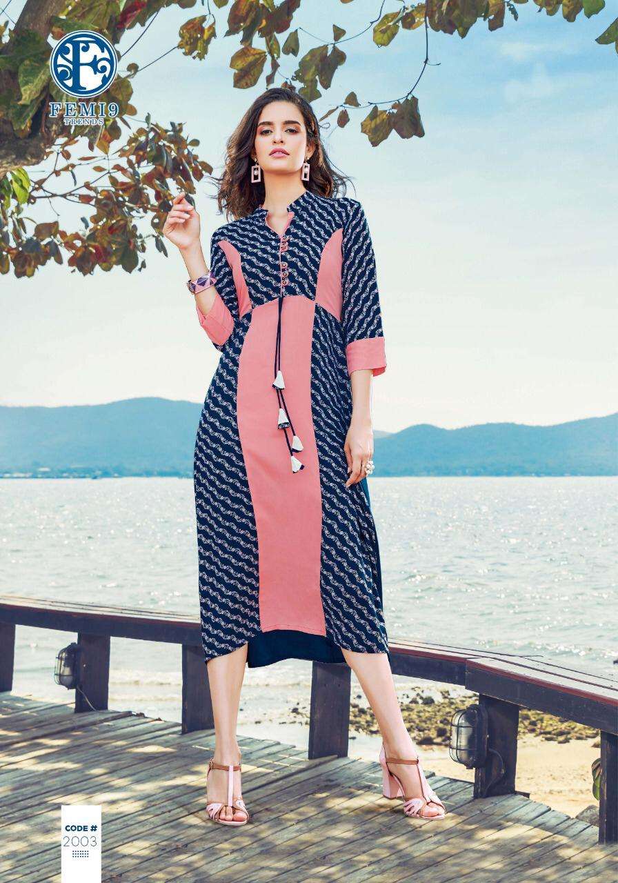 FIZZAH VOL-2 BY FEMI9 TRENDZ 2001 TO 2010 SERIES BEAUTIFUL STYLISH FANCY COLORFUL CASUAL WEAR & ETHNIC WEAR & READY TO WEAR 14 KG RAYON FABULOUS PRINTED KURTIS AT WHOLESALE PRICE
