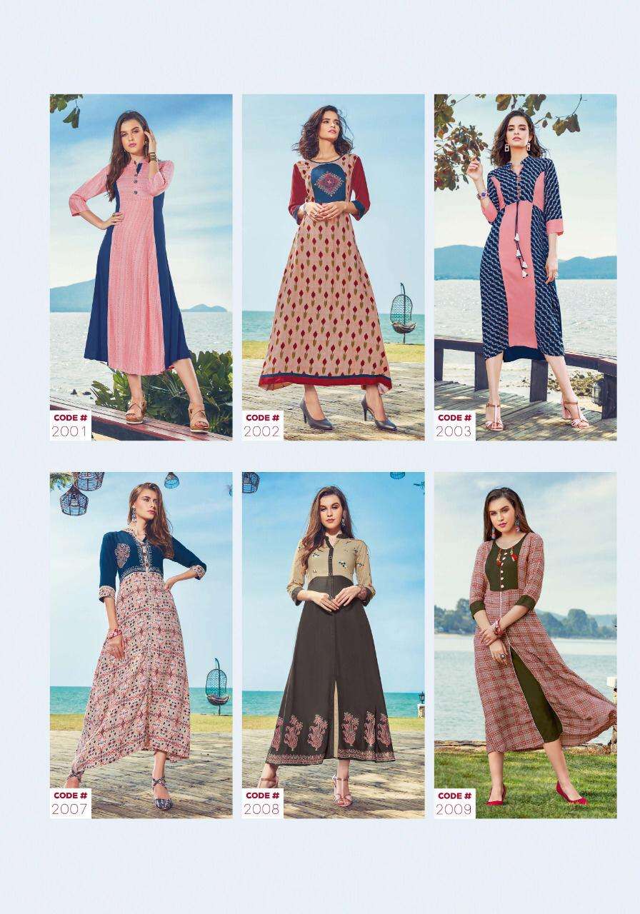 FIZZAH VOL-2 BY FEMI9 TRENDZ 2001 TO 2010 SERIES BEAUTIFUL STYLISH FANCY COLORFUL CASUAL WEAR & ETHNIC WEAR & READY TO WEAR 14 KG RAYON FABULOUS PRINTED KURTIS AT WHOLESALE PRICE