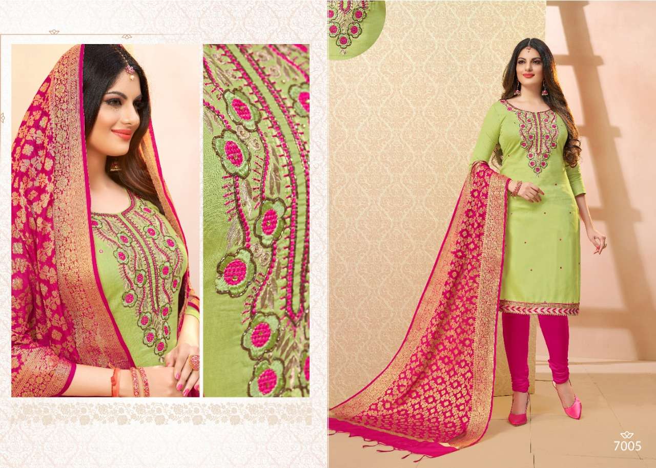 TAZIN VOL-7 BY UTSAV SUITS 7001 TO 7006 SERIES SUITS STYLISH BEAUTIFUL COLOURFUL PRINTED & EMBROIDERED PARTY WEAR & OCCASIONAL WEAR GLAZE COTTON DRESSES AT WHOLESALE PRICE
