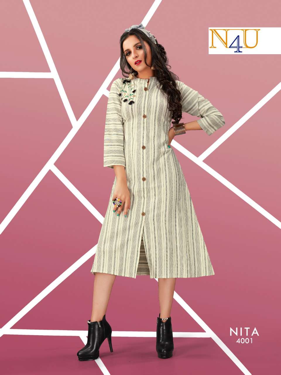 NITA BY N4U 4001 TO 4005 SERIES BEAUTIFUL STYLISH FANCY COLORFUL CASUAL WEAR & ETHNIC WEAR & READY TO WEAR HANDLOOM COTTON EMBROIDERY KURTIS AT WHOLESALE PRICE