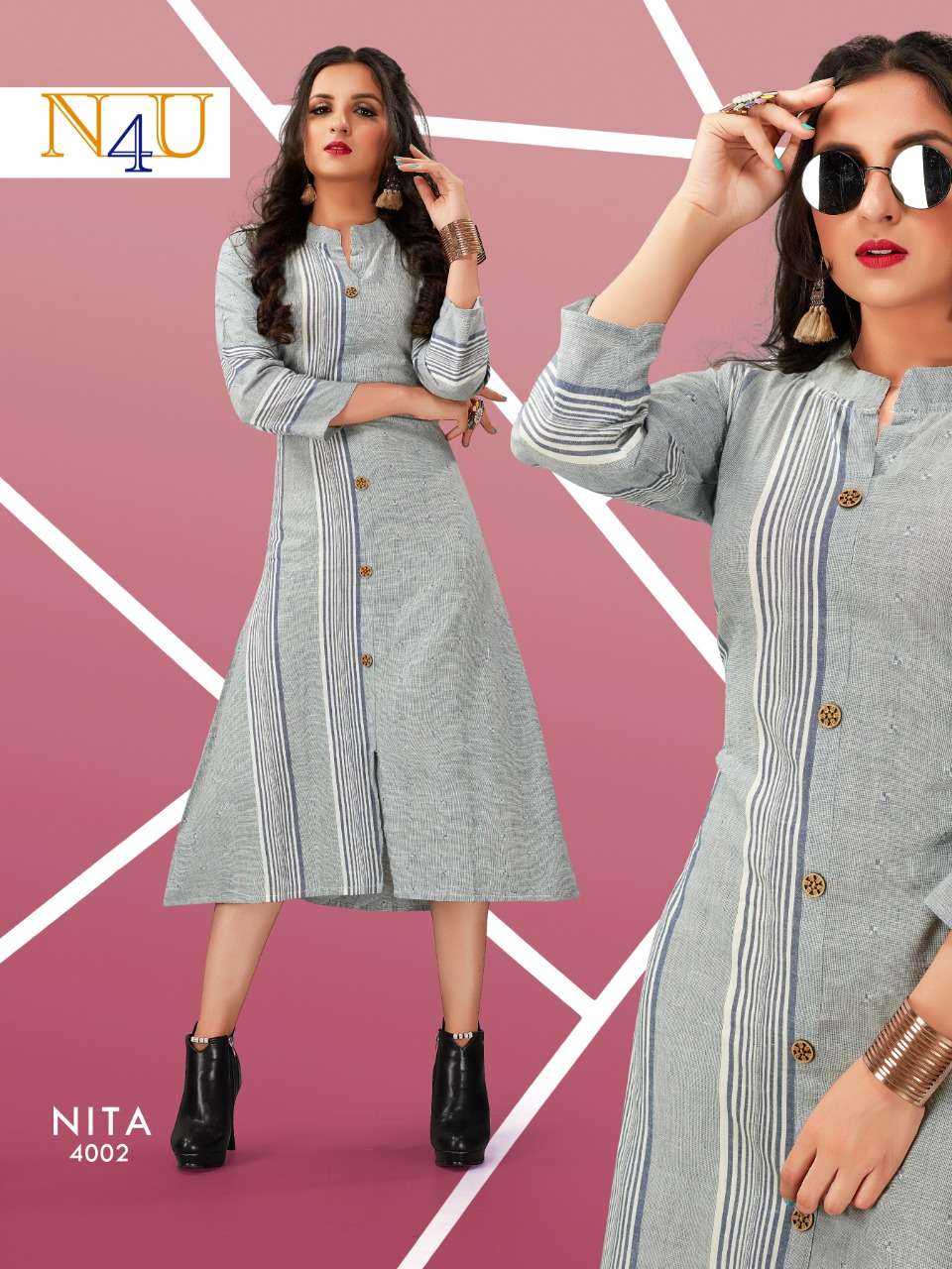 NITA BY N4U 4001 TO 4005 SERIES BEAUTIFUL STYLISH FANCY COLORFUL CASUAL WEAR & ETHNIC WEAR & READY TO WEAR HANDLOOM COTTON EMBROIDERY KURTIS AT WHOLESALE PRICE