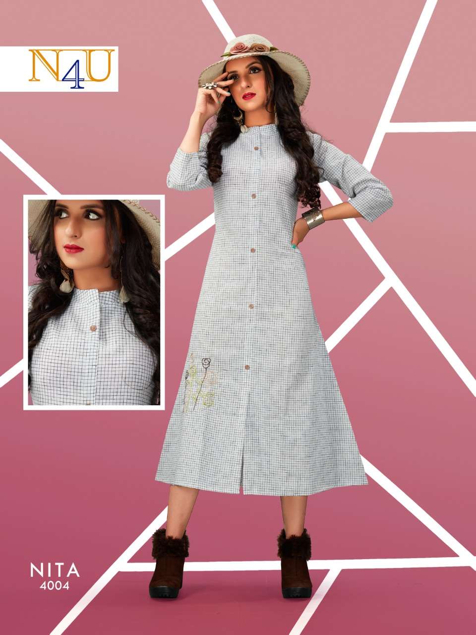 NITA BY N4U 4001 TO 4005 SERIES BEAUTIFUL STYLISH FANCY COLORFUL CASUAL WEAR & ETHNIC WEAR & READY TO WEAR HANDLOOM COTTON EMBROIDERY KURTIS AT WHOLESALE PRICE