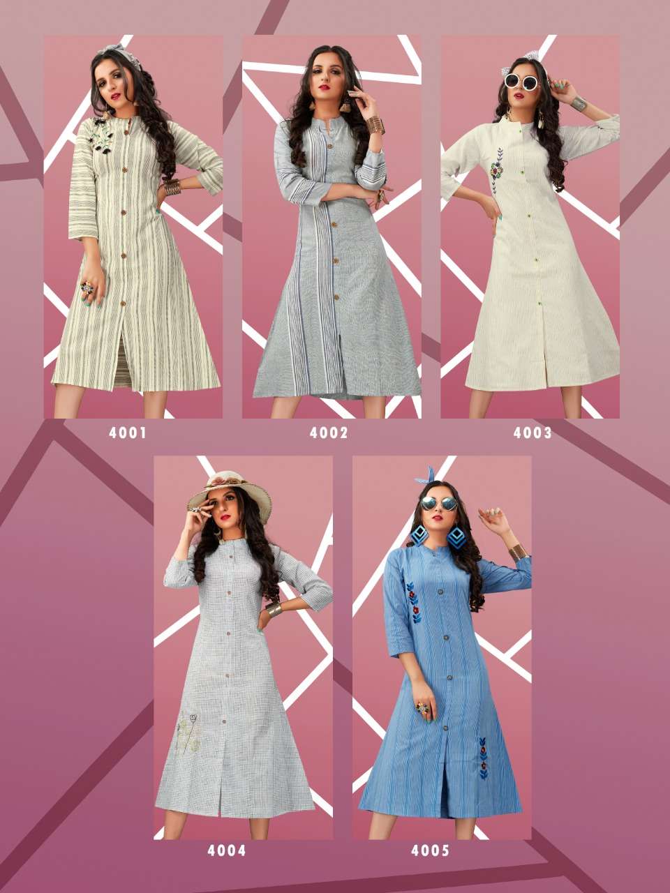 NITA BY N4U 4001 TO 4005 SERIES BEAUTIFUL STYLISH FANCY COLORFUL CASUAL WEAR & ETHNIC WEAR & READY TO WEAR HANDLOOM COTTON EMBROIDERY KURTIS AT WHOLESALE PRICE