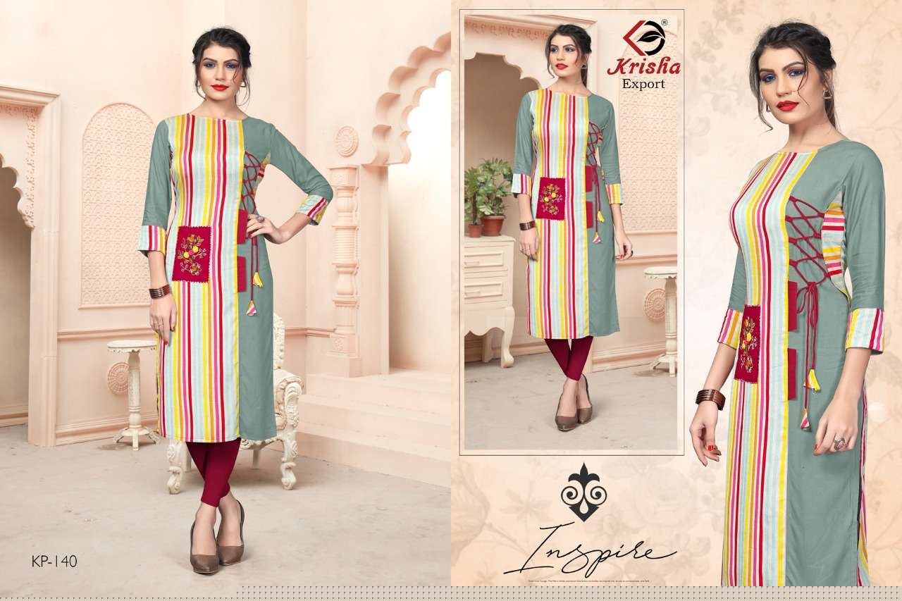 LEELA BY KRISHA EXPORTS 138 TO 141 SERIES BEAUTIFUL COLORFUL STYLISH FANCY CASUAL WEAR & ETHNIC WEAR & READY TO WEAR HANDLOOM COTTON+RAYON KURTIS AT WHOLESALE PRICE
