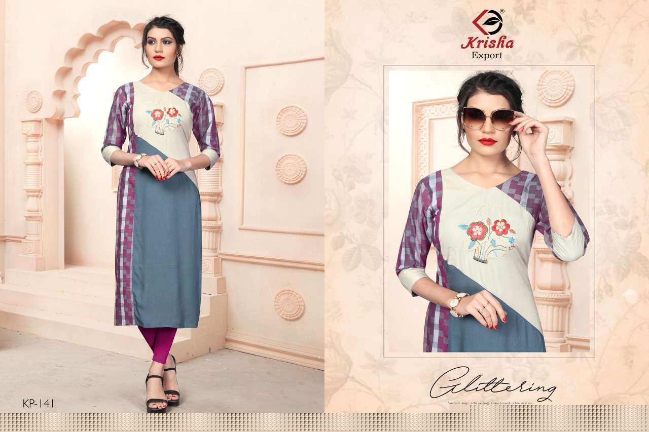 LEELA BY KRISHA EXPORTS 138 TO 141 SERIES BEAUTIFUL COLORFUL STYLISH FANCY CASUAL WEAR & ETHNIC WEAR & READY TO WEAR HANDLOOM COTTON+RAYON KURTIS AT WHOLESALE PRICE