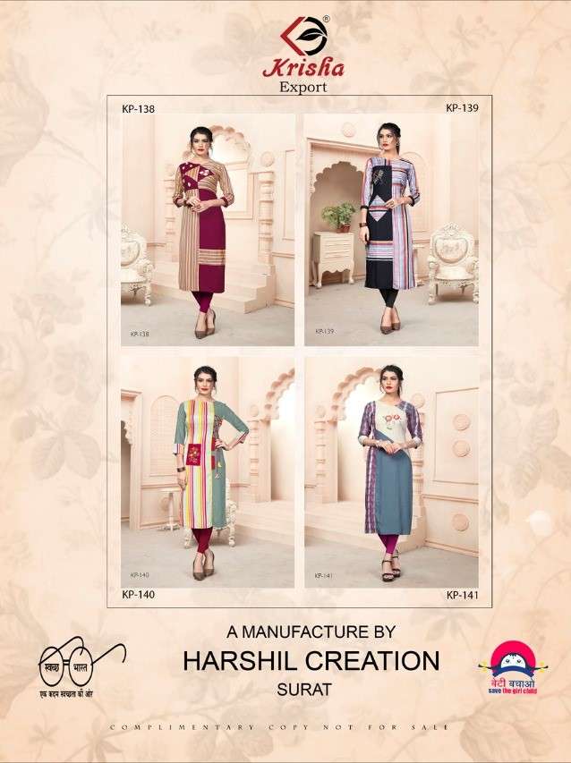 LEELA BY KRISHA EXPORTS 138 TO 141 SERIES BEAUTIFUL COLORFUL STYLISH FANCY CASUAL WEAR & ETHNIC WEAR & READY TO WEAR HANDLOOM COTTON+RAYON KURTIS AT WHOLESALE PRICE