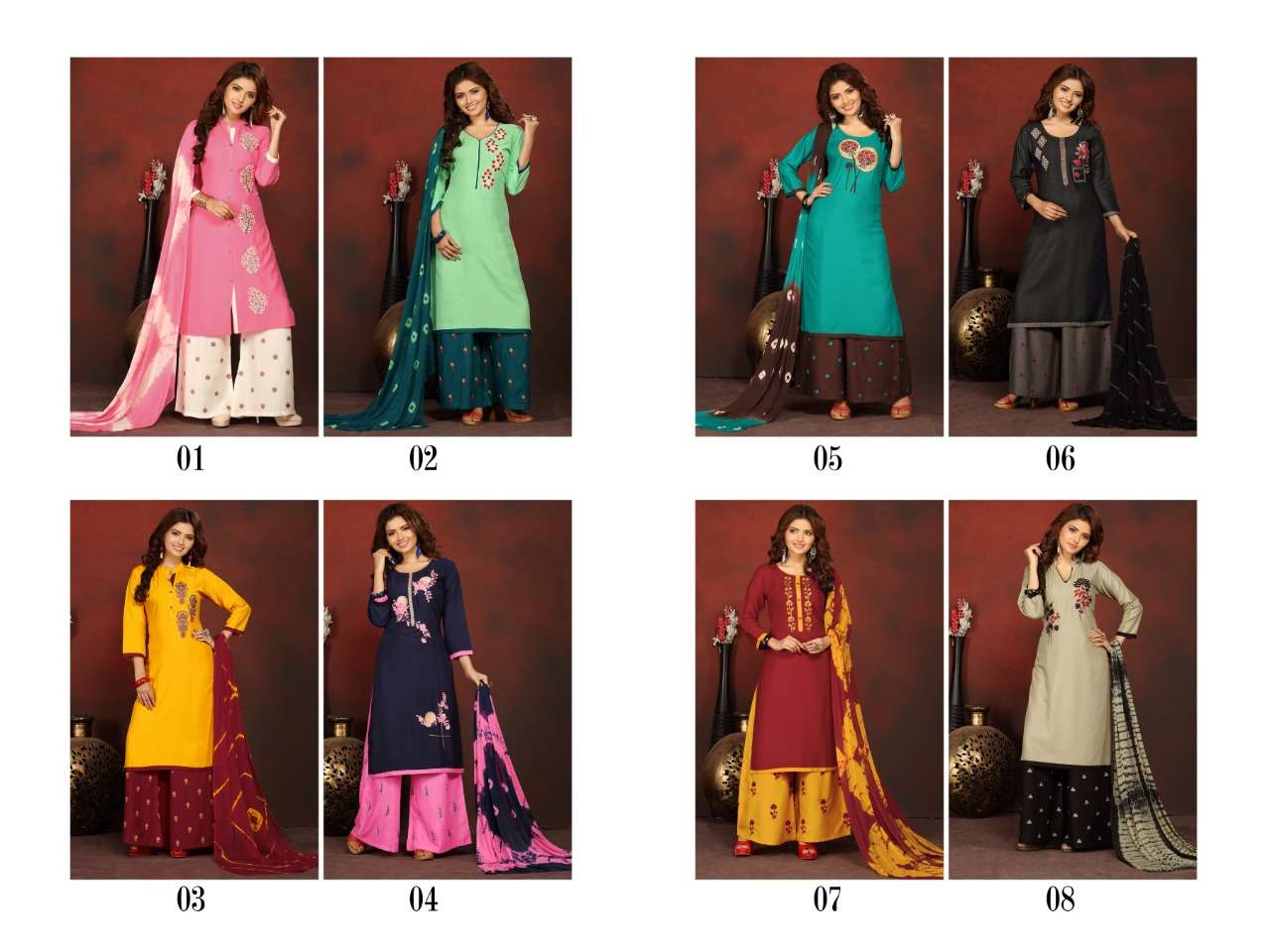 KIARA BY THE ETHNIC STUDIO 01 TO 08 SERIES BEAUTIFUL STYLISH SUITS FANCY COLORFUL CASUAL WEAR & ETHNIC WEAR & READY TO WEAR HEAVY RAYON WITH EMBROIDERY DRESSES AT WHOLESALE PRICE
