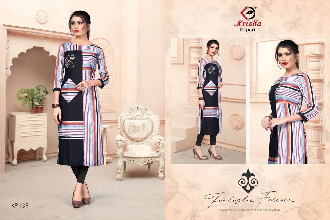 LEELA BY KRISHA 138 TO 141 SERIES BEAUTIFUL COLORFUL STYLISH FANCY CASUAL WEAR & ETHNIC WEAR & READY TO WEAR HANDLOOM COTTON AND RAYON KURTIS AT WHOLESALE PRICE
