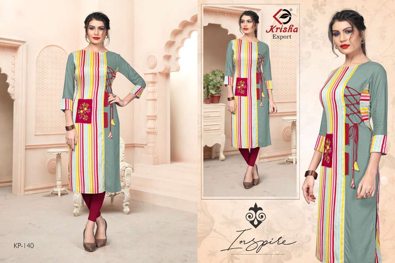 LEELA BY KRISHA 138 TO 141 SERIES BEAUTIFUL COLORFUL STYLISH FANCY CASUAL WEAR & ETHNIC WEAR & READY TO WEAR HANDLOOM COTTON AND RAYON KURTIS AT WHOLESALE PRICE