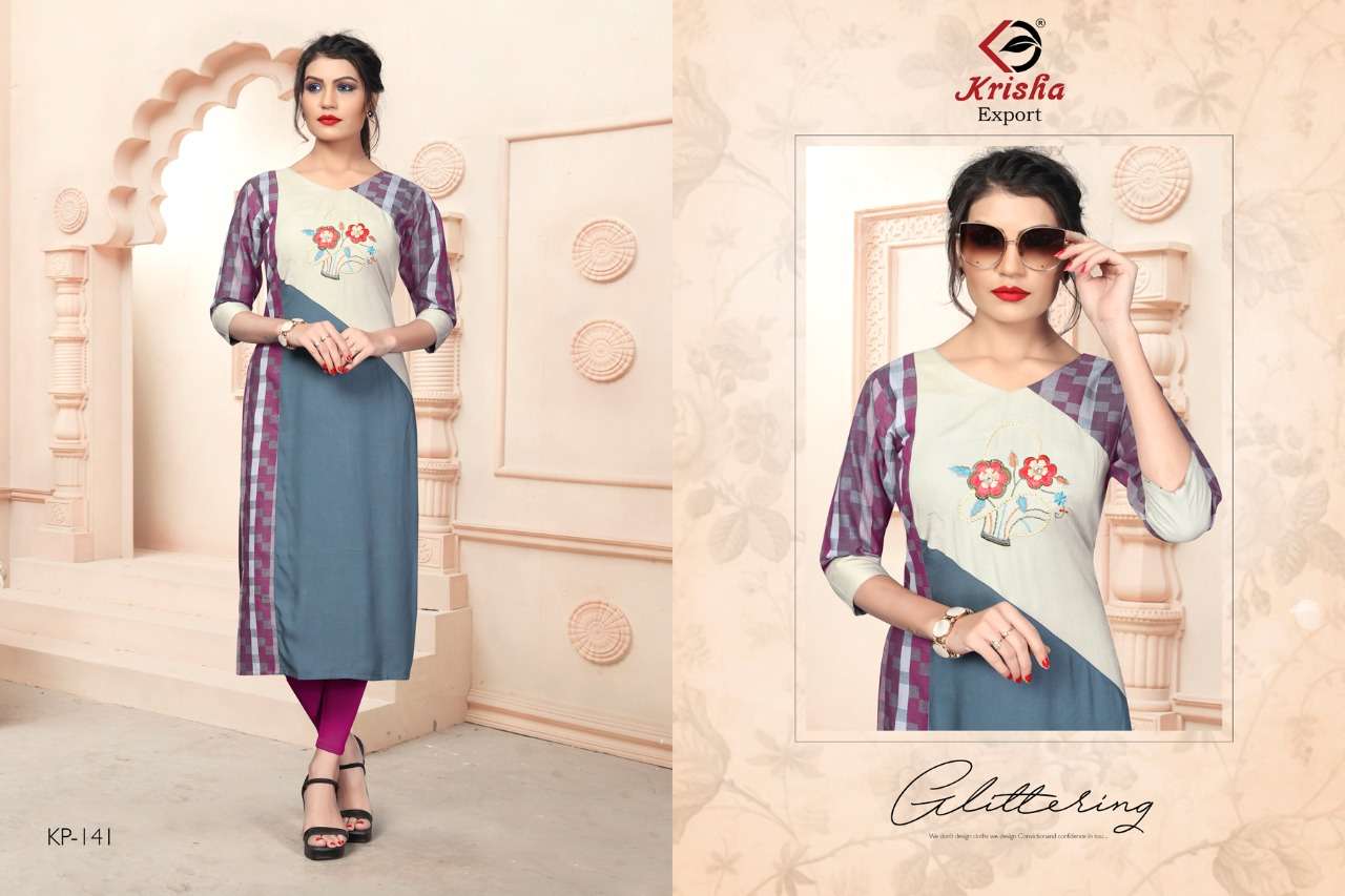 LEELA BY KRISHA 138 TO 141 SERIES BEAUTIFUL COLORFUL STYLISH FANCY CASUAL WEAR & ETHNIC WEAR & READY TO WEAR HANDLOOM COTTON AND RAYON KURTIS AT WHOLESALE PRICE