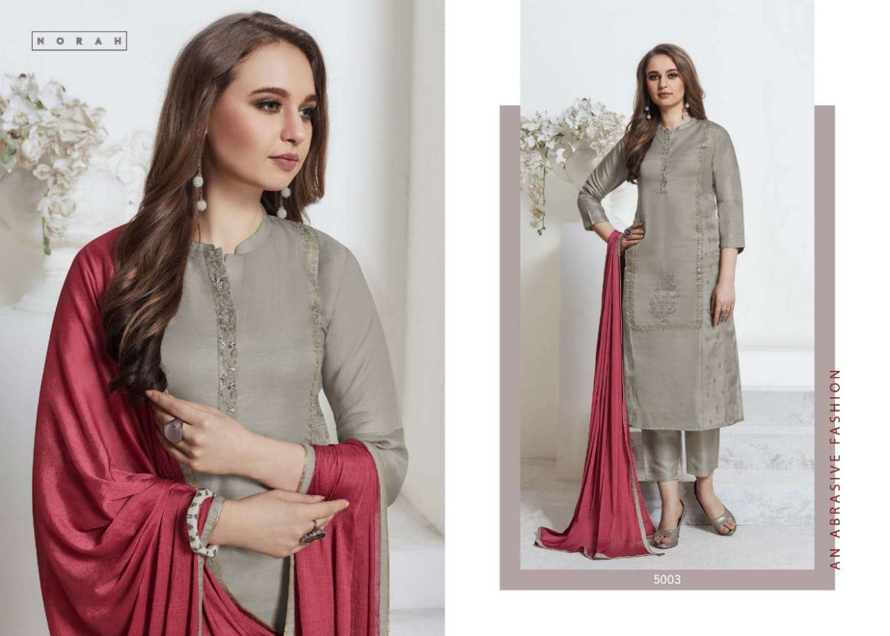 NETRA BY NEHA FASHION 5001 TO 5007 SERIES BEAUTIFUL STYLISH DESIGNER PRINTED AND EMBROIDERED PARTY WEAR OCCASIONAL WEAR TUSSAR SILK DRESSES AT WHOLESALE PRICE