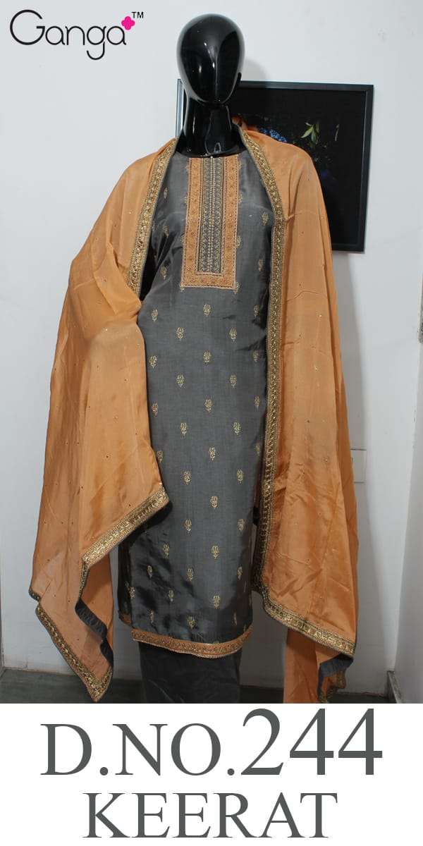 KEERAT-244 BY GANGA FASHION 01 TO 04 SERIES INDIAN TRADITIONAL WEAR COLLECTION BEAUTIFUL STYLISH FANCY COLORFUL PARTY WEAR & OCCASIONAL WEAR RUSSIAN SILK WITH HEAVY EMBROIDERY DRESSES AT WHOLESALE PRICE