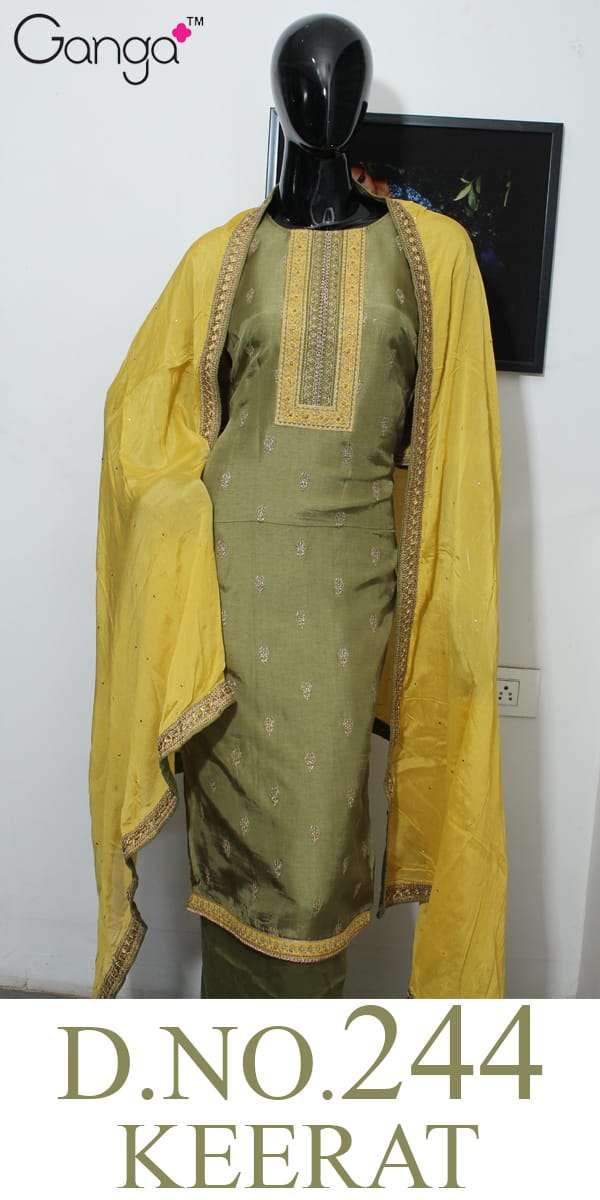 KEERAT-244 BY GANGA FASHION 01 TO 04 SERIES INDIAN TRADITIONAL WEAR COLLECTION BEAUTIFUL STYLISH FANCY COLORFUL PARTY WEAR & OCCASIONAL WEAR RUSSIAN SILK WITH HEAVY EMBROIDERY DRESSES AT WHOLESALE PRICE