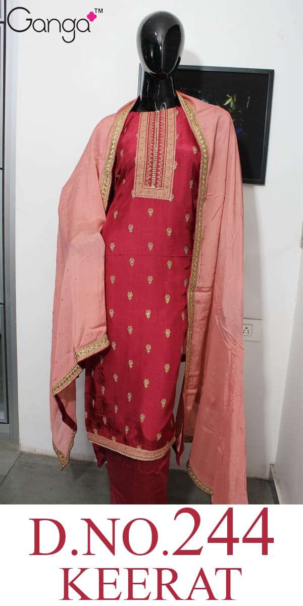 KEERAT-244 BY GANGA FASHION 01 TO 04 SERIES INDIAN TRADITIONAL WEAR COLLECTION BEAUTIFUL STYLISH FANCY COLORFUL PARTY WEAR & OCCASIONAL WEAR RUSSIAN SILK WITH HEAVY EMBROIDERY DRESSES AT WHOLESALE PRICE