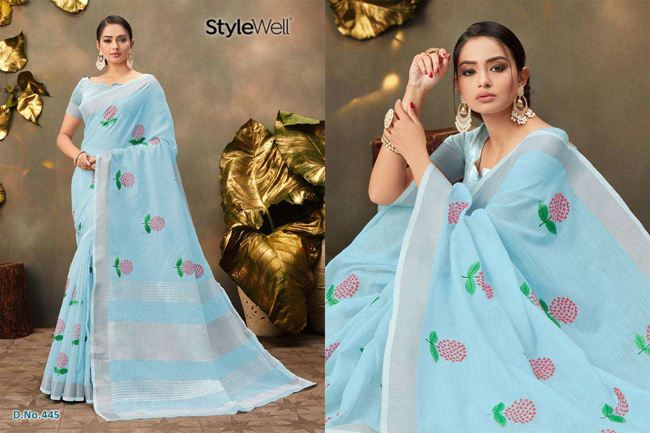 KAVYA BY STYLEWELL 441 TO 447 SERIES INDIAN TRADITIONAL WEAR COLLECTION BEAUTIFUL STYLISH FANCY COLORFUL PARTY WEAR & OCCASIONAL WEAR DYED WITH EMBROIDERY SAREES AT WHOLESALE PRICE