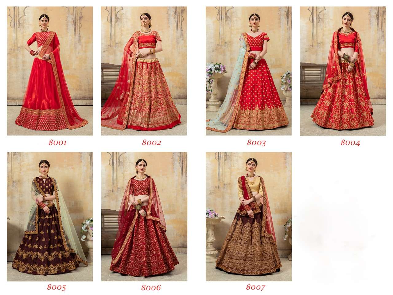 SHRUNGAR VOL-1 BY FASHID WHOLESALE 8001 TO 8007 SERIES INDIAN TRADITIONAL BEAUTIFUL STYLISH DESIGNER HEAVY EMBROIDERED PARTY WEAR SOFT NET/MALAI SATIN/MALBARI SILK/PHANTOM SILK/ART SILK/FANCY LEHENGAS AT WHOLESALE PRICE