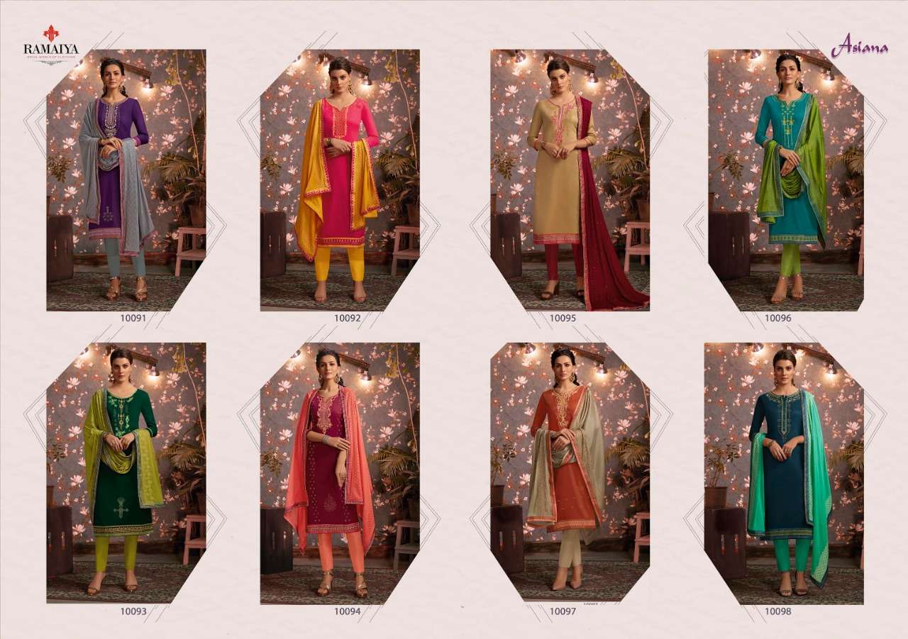 ASIANA BY RAMAIYA 10091 TO 1098 SERIES BEAUTIFUL COLOURFUL PRINTED & EMBROIDERED PARTY WEAR & OCCASIONAL WEAR JAM SILK EMBROIDERY DRESSES AT WHOLESALE PRICE