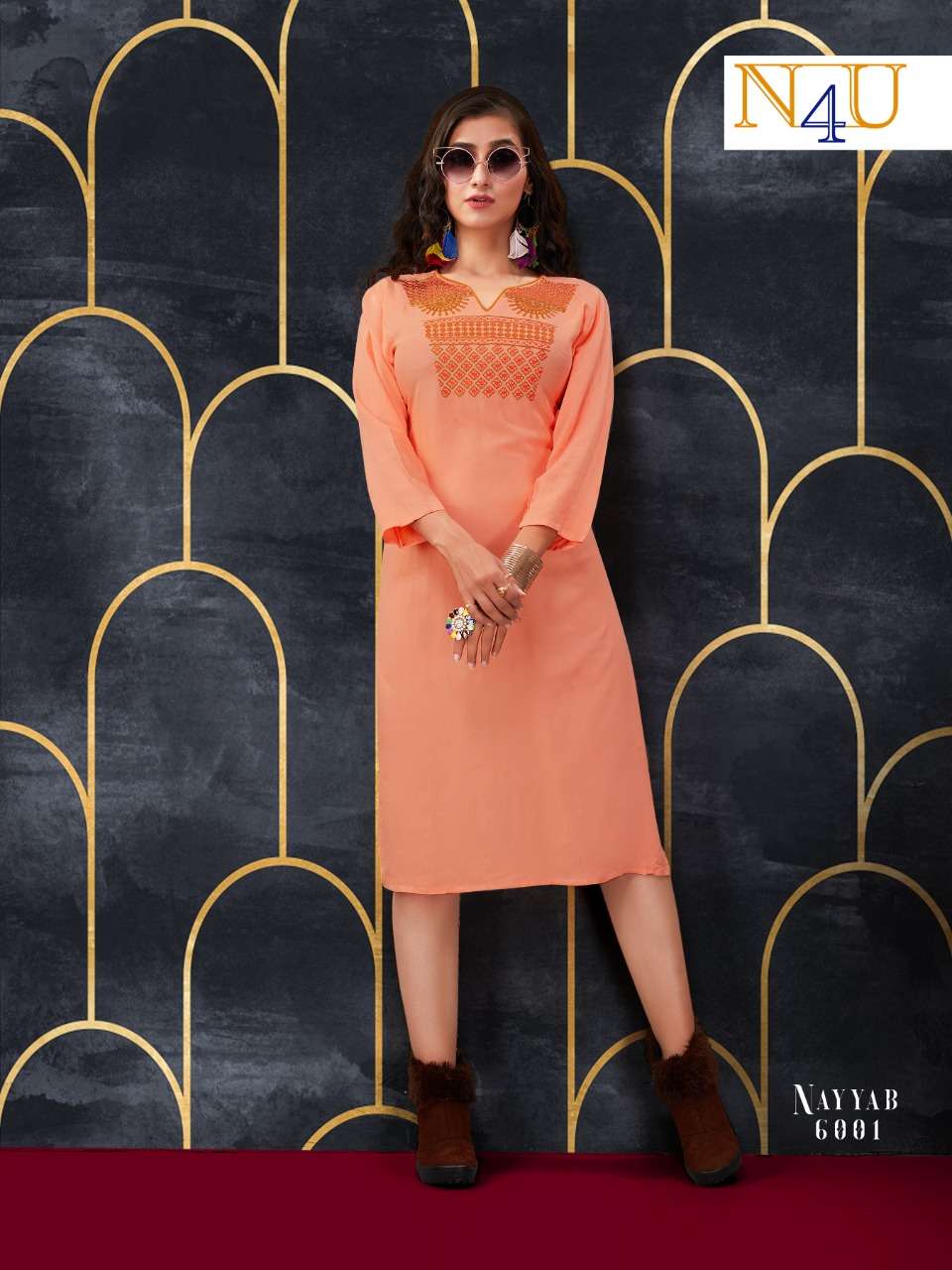 NAYYAB BY NEHA FASHION 6001 TO 6007 SERIES BEAUTIFUL STYLISH FANCY COLORFUL CASUAL WEAR & ETHNIC WEAR & READY TO WEAR RAYON WITH EMBROIDERED KURTIS AT WHOLESALE PRICE