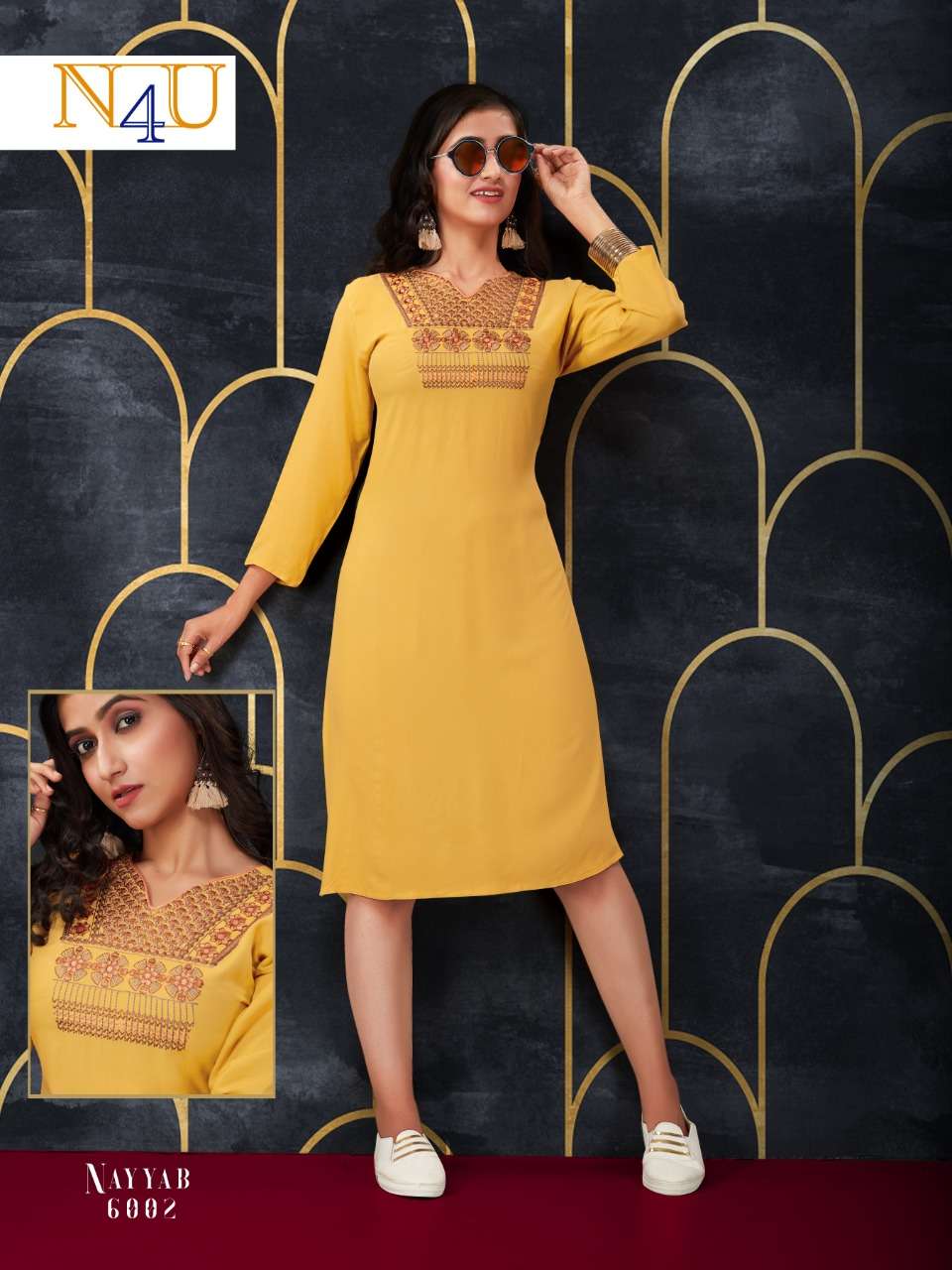 NAYYAB BY NEHA FASHION 6001 TO 6007 SERIES BEAUTIFUL STYLISH FANCY COLORFUL CASUAL WEAR & ETHNIC WEAR & READY TO WEAR RAYON WITH EMBROIDERED KURTIS AT WHOLESALE PRICE