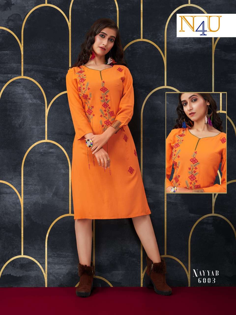 NAYYAB BY NEHA FASHION 6001 TO 6007 SERIES BEAUTIFUL STYLISH FANCY COLORFUL CASUAL WEAR & ETHNIC WEAR & READY TO WEAR RAYON WITH EMBROIDERED KURTIS AT WHOLESALE PRICE