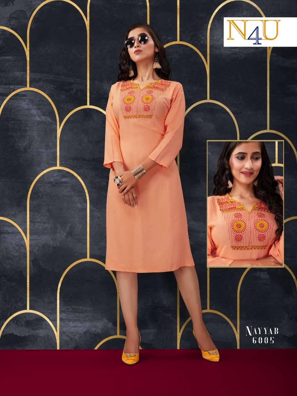 NAYYAB BY NEHA FASHION 6001 TO 6007 SERIES BEAUTIFUL STYLISH FANCY COLORFUL CASUAL WEAR & ETHNIC WEAR & READY TO WEAR RAYON WITH EMBROIDERED KURTIS AT WHOLESALE PRICE