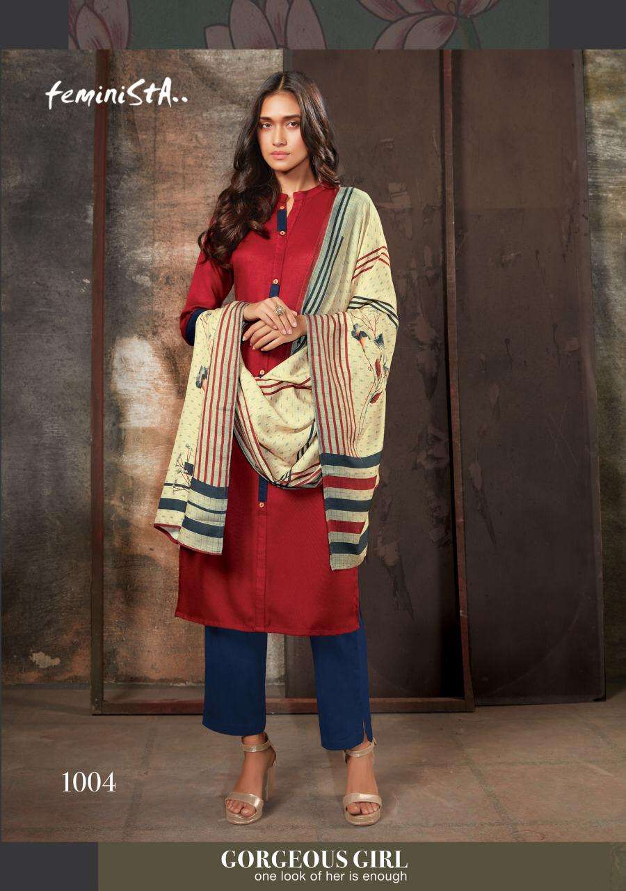 PASSION BY FEMINISTA 1001 TO 1008 SERIES BEAUTIFUL STYLISH FANCY COLORFUL CASUAL WEAR & ETHNIC WEAR & READY TO WEAR PASHMINA KURTIS WITH DUPATTA AT WHOLESALE PRICE