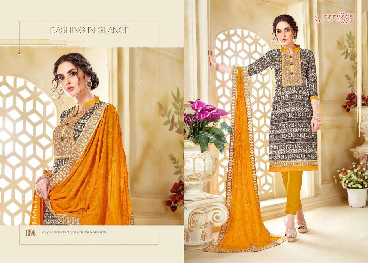POOJA BY SARVADA CREATION 1092 TO 1099 SERIES BEAUTIFUL SUITS STYLISH FANCY COLORFUL PARTY WEAR & ETHNIC WEAR CAMBRIC COTTON WITH EMBROIDERY DRESSES AT WHOLESALE PRICE