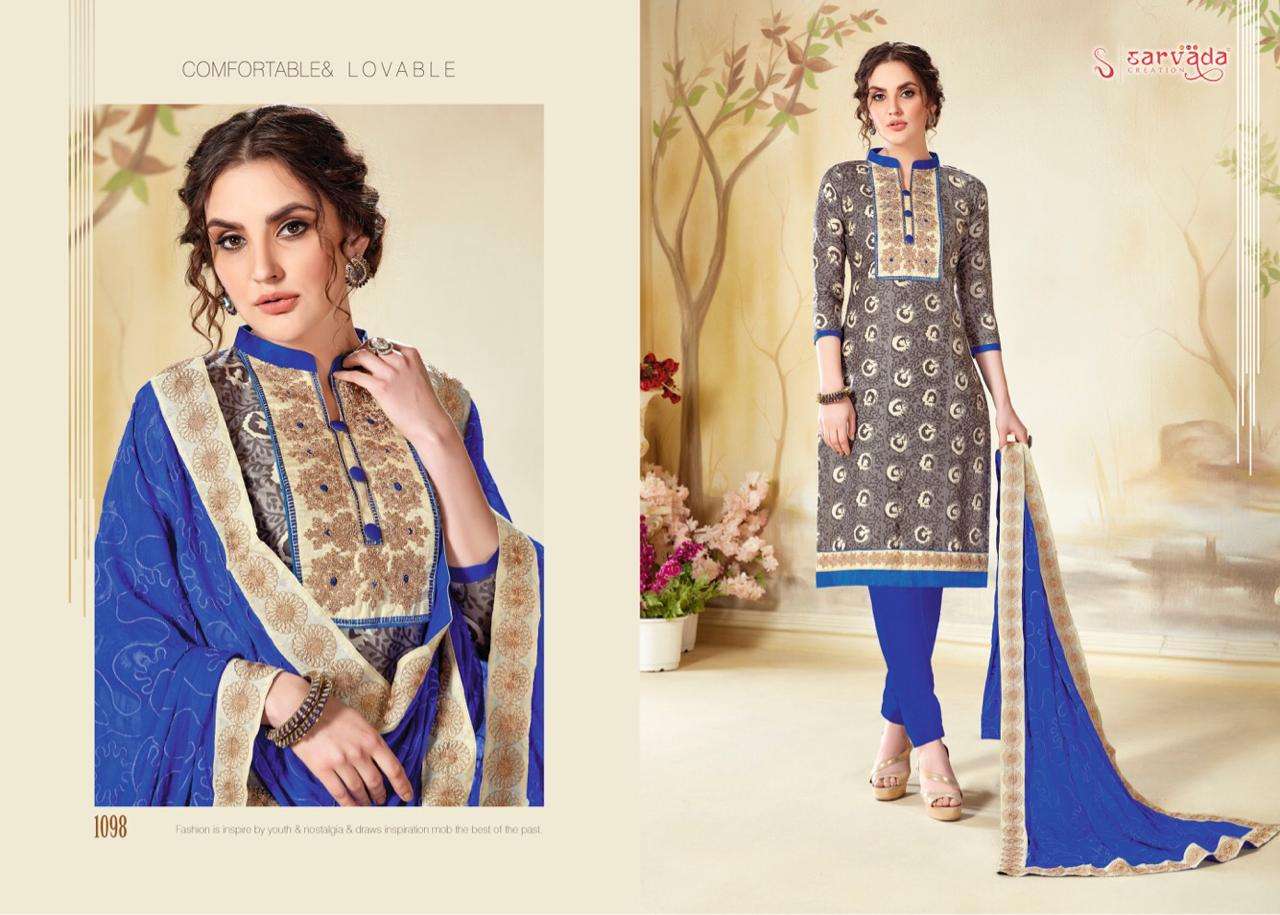 POOJA BY SARVADA CREATION 1092 TO 1099 SERIES BEAUTIFUL SUITS STYLISH FANCY COLORFUL PARTY WEAR & ETHNIC WEAR CAMBRIC COTTON WITH EMBROIDERY DRESSES AT WHOLESALE PRICE