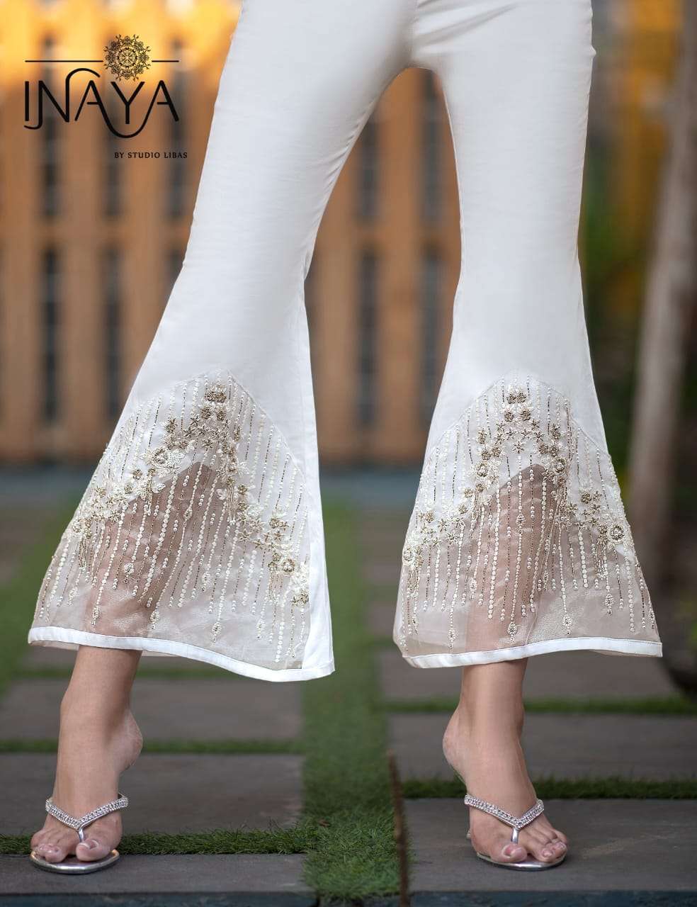 DESIGNER BELL PANTS BY INAYA 101 TO 103 SERIES FANCY STYLISH COLORFUL BEAUTIFUL CASUAL WEAR & READY TO WEAR PURE COTTON PANTS AT WHOLESALE PRICE
