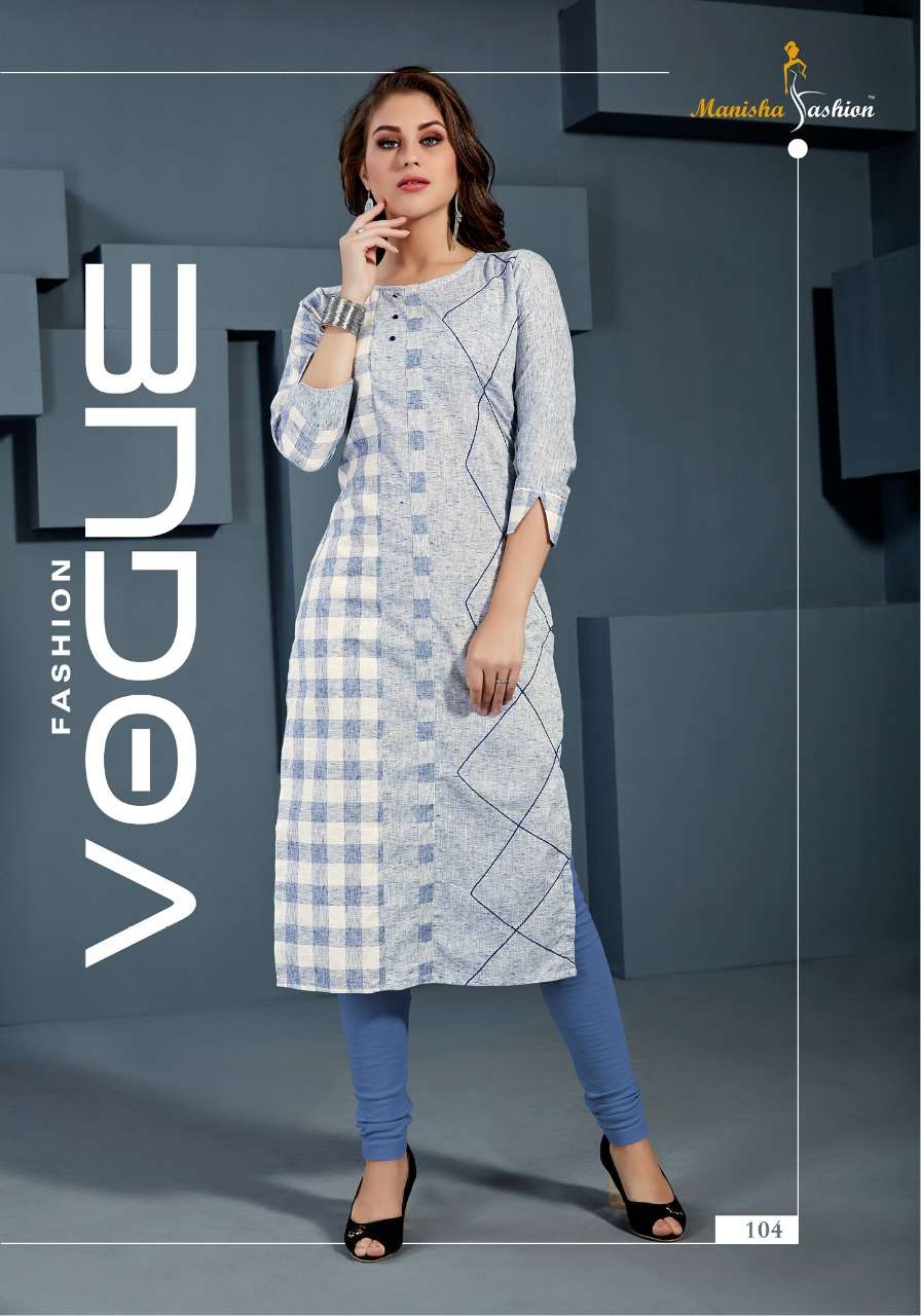 MANNAT BY MANISHA FASHION 101 TO 106 SERIES BEAUTIFUL STYLISH FANCY COLORFUL CASUAL WEAR & ETHNIC WEAR & READY TO WEAR COTTON CHECKS WITH STRIP KURTIS AT WHOLESALE PRICE