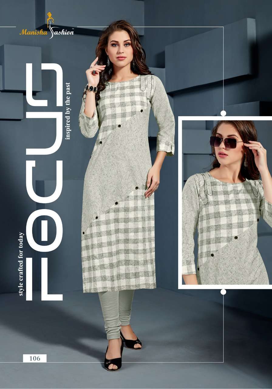 MANNAT BY MANISHA FASHION 101 TO 106 SERIES BEAUTIFUL STYLISH FANCY COLORFUL CASUAL WEAR & ETHNIC WEAR & READY TO WEAR COTTON CHECKS WITH STRIP KURTIS AT WHOLESALE PRICE
