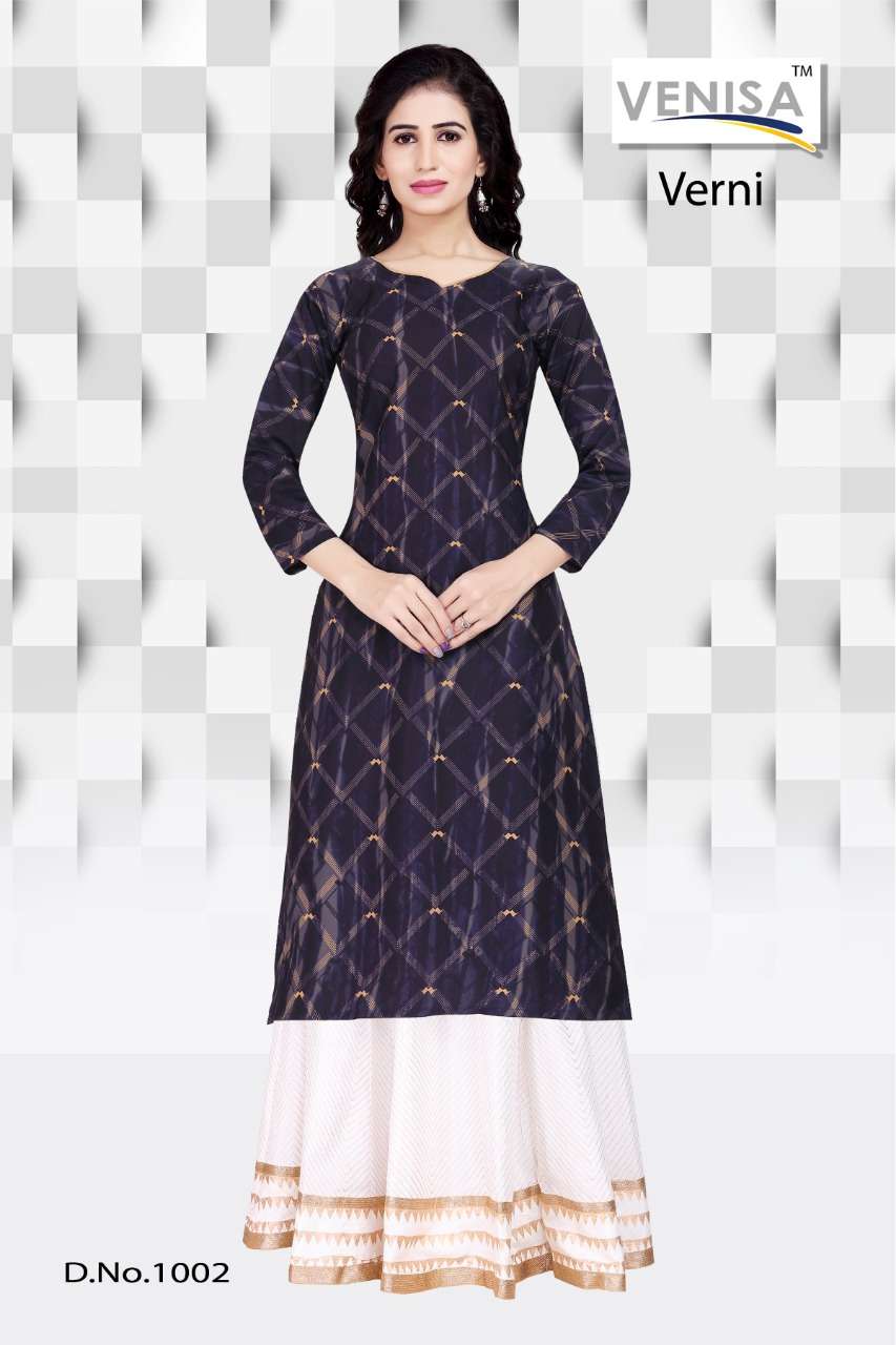 VERNI BY VENISA 1001 TO 1003 SERIES BEAUTIFUL STYLISH FANCY COLORFUL CASUAL WEAR & ETHNIC WEAR & READY TO WEAR RAYON BLENDED KURTIS AT WHOLESALE PRICE
