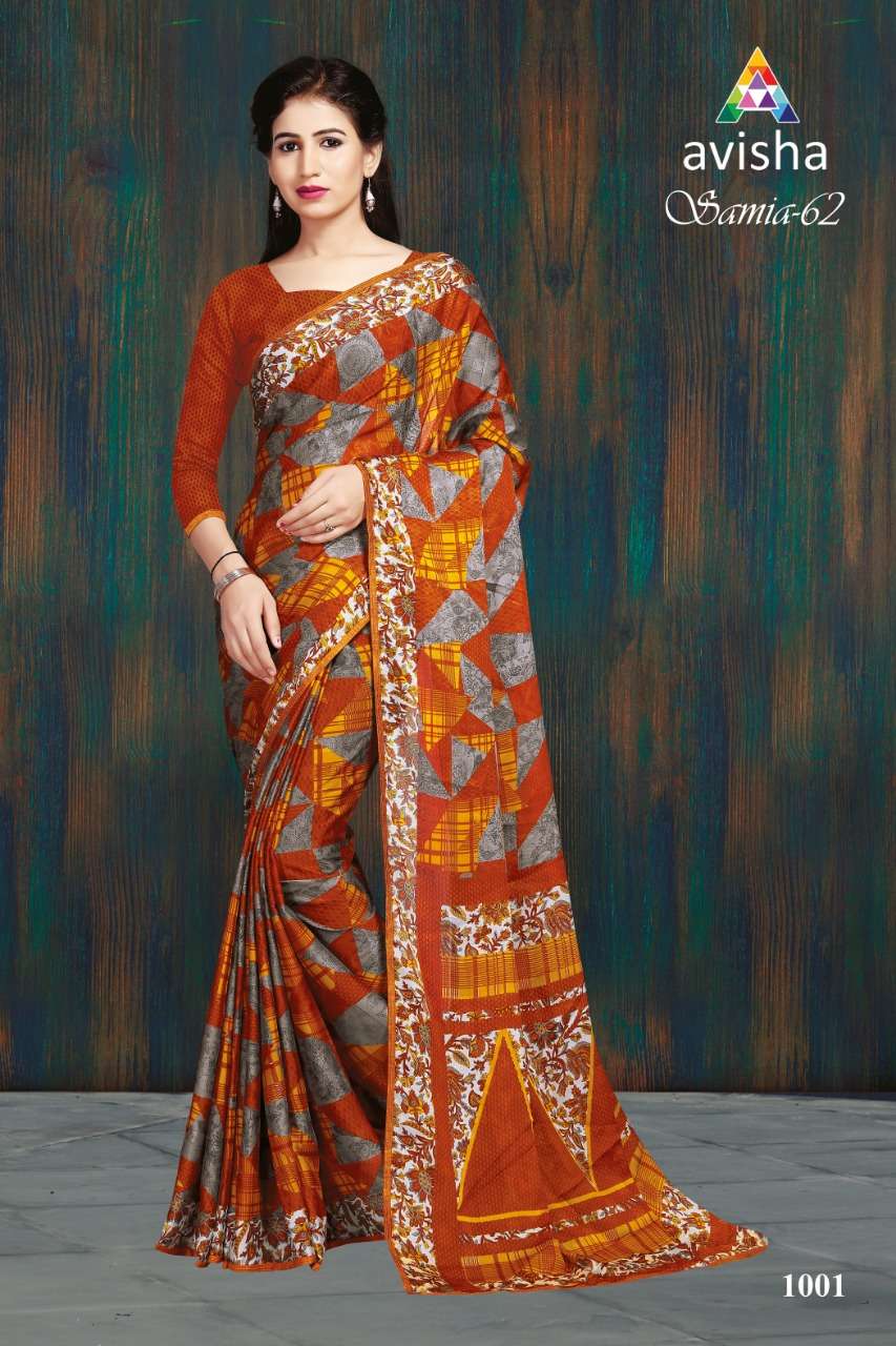 SAMIA VOL-62 BY AVISHA 1001 TO 1004 SERIES INDIAN TRADITIONAL WEAR COLLECTION BEAUTIFUL STYLISH FANCY COLORFUL PARTY WEAR & OCCASIONAL WEAR DYNA SILK SAREES AT WHOLESALE PRICE