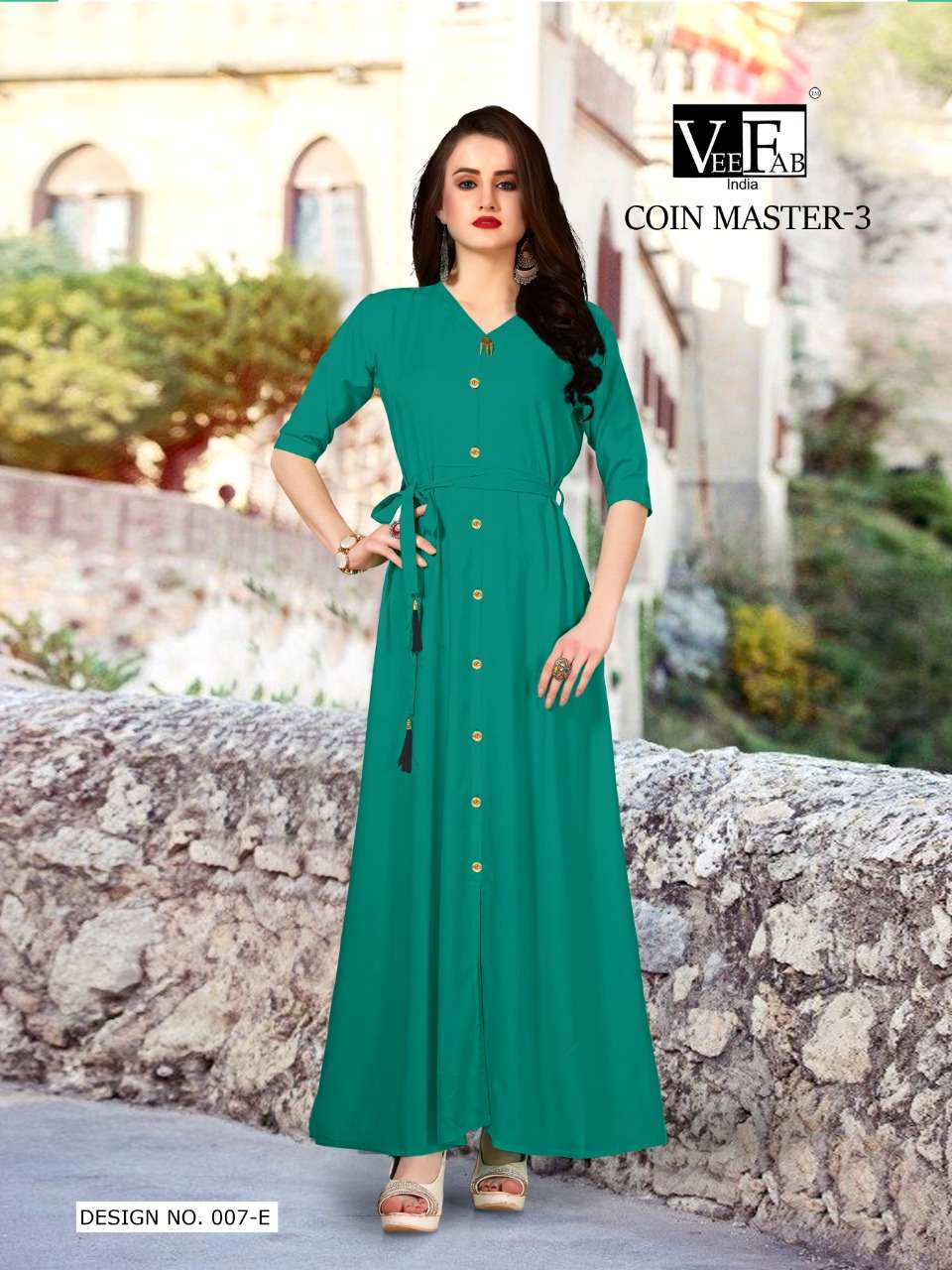 COIN MASTER VOL-3 NX BY VEE FAB 007-A TO 007-F SERIES BEAUTIFUL STYLISH FANCY COLORFUL CASUAL WEAR & ETHNIC WEAR & READY TO WEAR RAYON PRINT & DYED KURTIS AT WHOLESALE PRICE