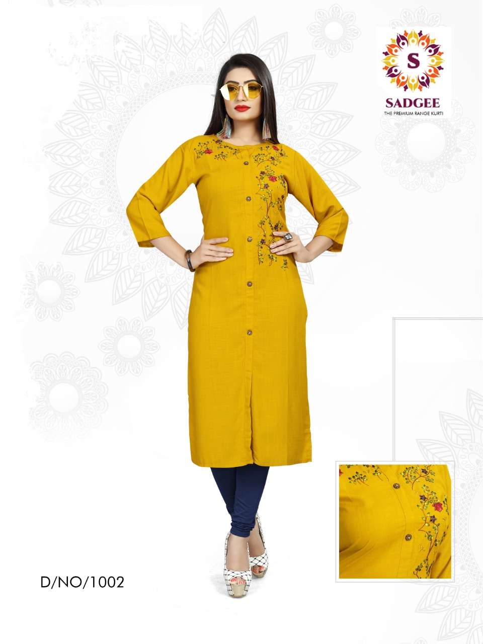MAITRI BY SADGEE 1001 TO 1004 SERIES BEAUTIFUL STYLISH FANCY COLORFUL CASUAL WEAR & ETHNIC WEAR & READY TO WEAR RAYON SLUB EMBROIDERED KURTIS AT WHOLESALE PRICE