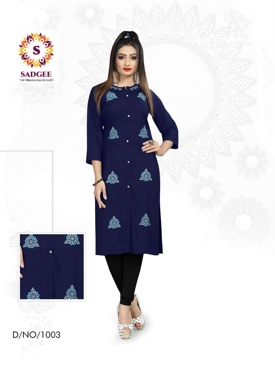 MAITRI BY SADGEE 1001 TO 1004 SERIES BEAUTIFUL STYLISH FANCY COLORFUL CASUAL WEAR & ETHNIC WEAR & READY TO WEAR RAYON SLUB EMBROIDERED KURTIS AT WHOLESALE PRICE