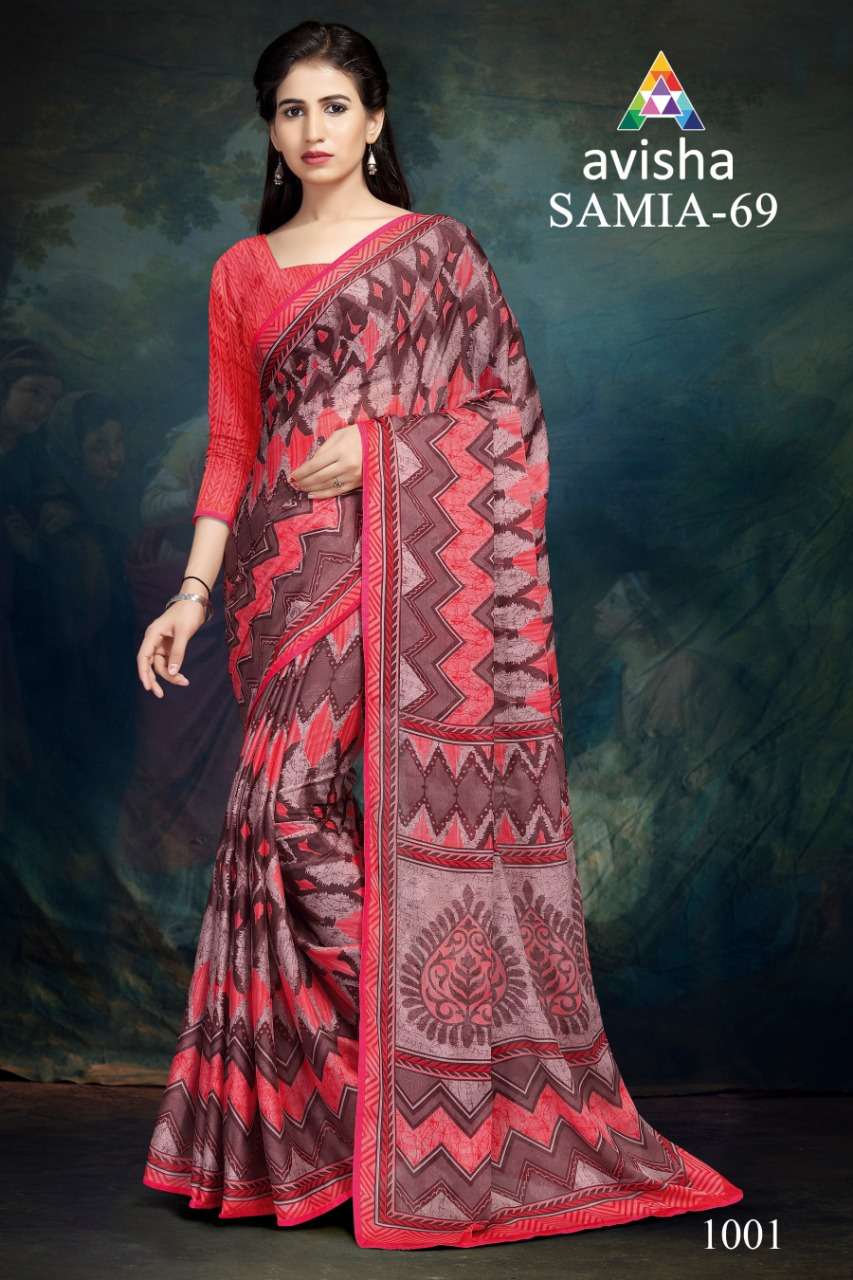 SAMIA VOL-69 BY AVISHA 1001 TO 1004 SERIES INDIAN TRADITIONAL WEAR COLLECTION BEAUTIFUL STYLISH FANCY COLORFUL PARTY WEAR & OCCASIONAL WEAR DYNA SILK PRINTED SAREES AT WHOLESALE PRICE