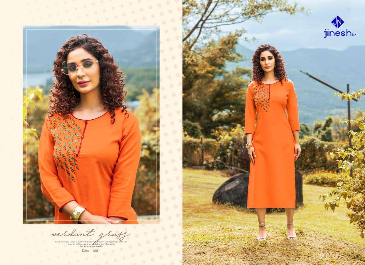 AASHIQUI PLUS BY JINESH NX 1001 TO 1010 SERIES BEAUTIFUL STYLISH FANCY COLORFUL CASUAL WEAR & ETHNIC WEAR & READY TO WEAR RUBY SLUB EMBROIDERED KURTIS AT WHOLESALE PRICE