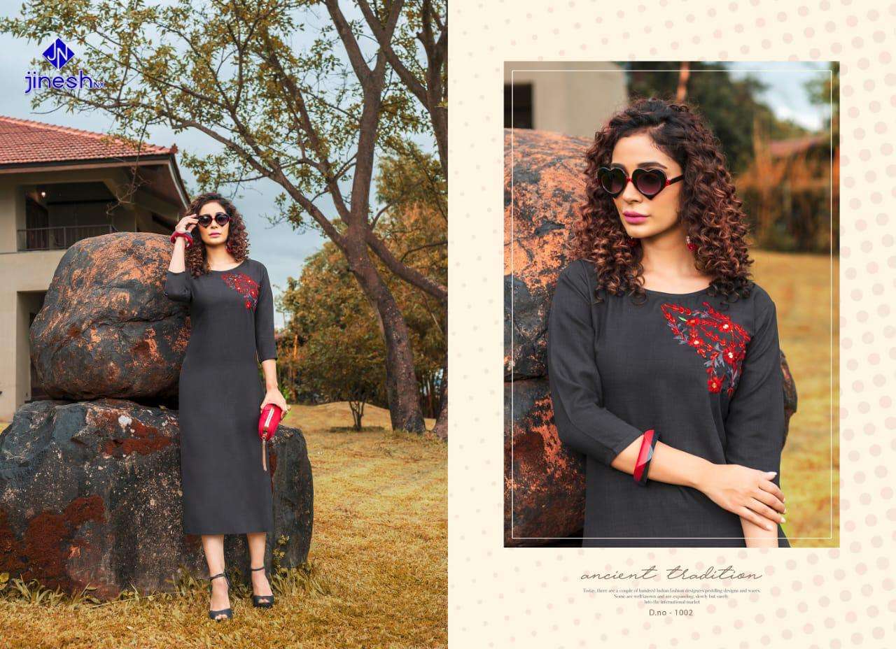 AASHIQUI PLUS BY JINESH NX 1001 TO 1010 SERIES BEAUTIFUL STYLISH FANCY COLORFUL CASUAL WEAR & ETHNIC WEAR & READY TO WEAR RUBY SLUB EMBROIDERED KURTIS AT WHOLESALE PRICE