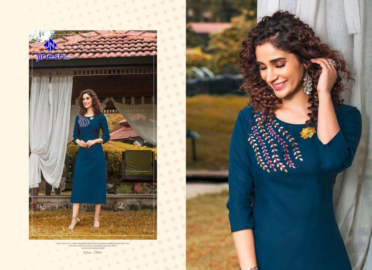 AASHIQUI PLUS BY JINESH NX 1001 TO 1010 SERIES BEAUTIFUL STYLISH FANCY COLORFUL CASUAL WEAR & ETHNIC WEAR & READY TO WEAR RUBY SLUB EMBROIDERED KURTIS AT WHOLESALE PRICE