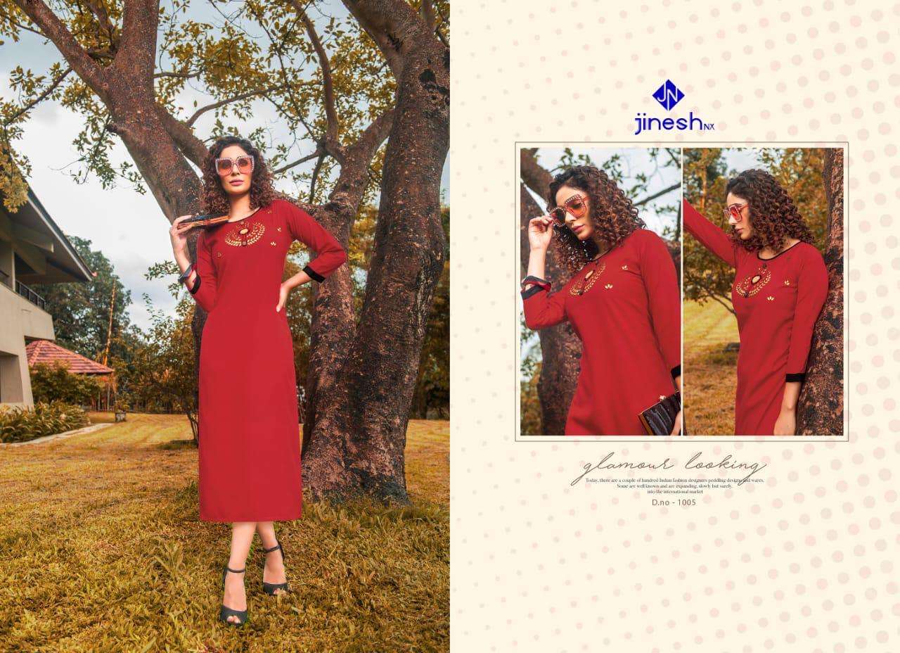 AASHIQUI PLUS BY JINESH NX 1001 TO 1010 SERIES BEAUTIFUL STYLISH FANCY COLORFUL CASUAL WEAR & ETHNIC WEAR & READY TO WEAR RUBY SLUB EMBROIDERED KURTIS AT WHOLESALE PRICE