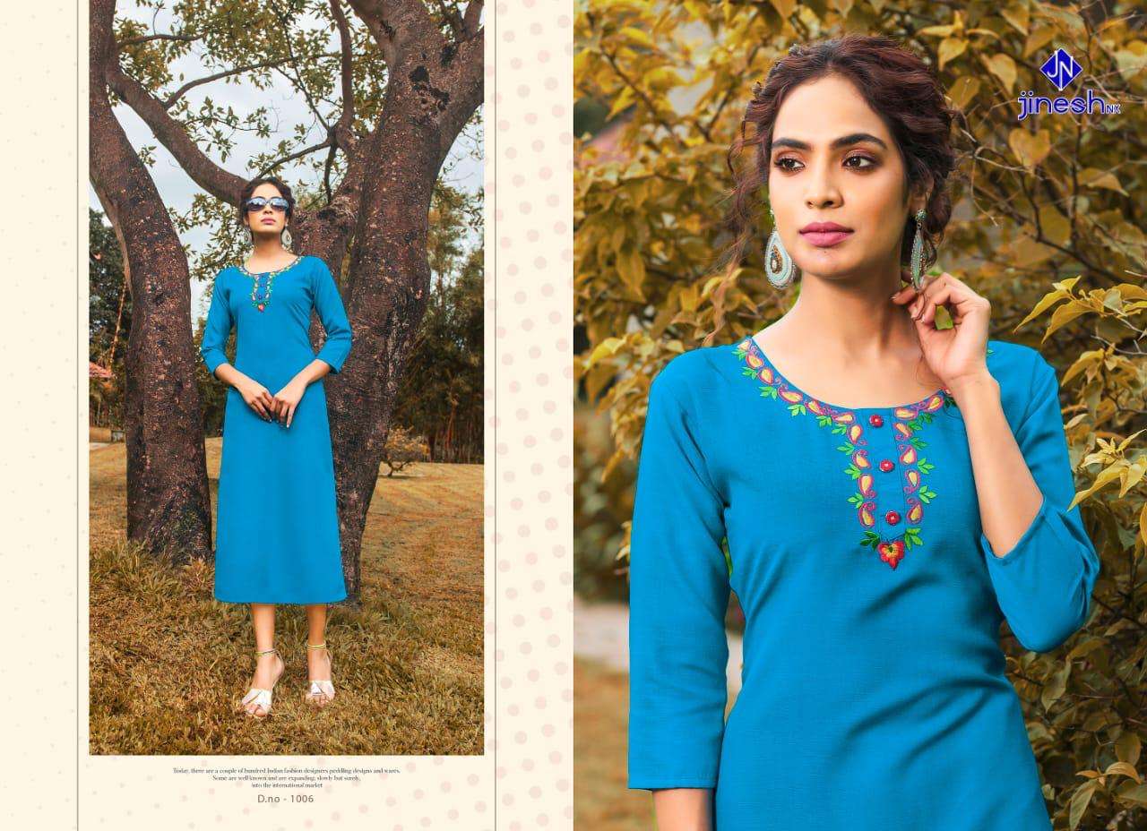 AASHIQUI PLUS BY JINESH NX 1001 TO 1010 SERIES BEAUTIFUL STYLISH FANCY COLORFUL CASUAL WEAR & ETHNIC WEAR & READY TO WEAR RUBY SLUB EMBROIDERED KURTIS AT WHOLESALE PRICE
