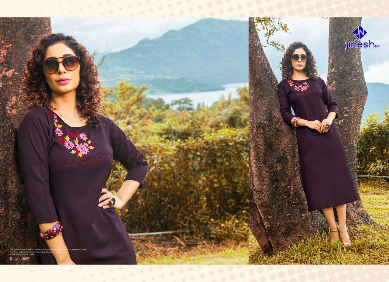 AASHIQUI PLUS BY JINESH NX 1001 TO 1010 SERIES BEAUTIFUL STYLISH FANCY COLORFUL CASUAL WEAR & ETHNIC WEAR & READY TO WEAR RUBY SLUB EMBROIDERED KURTIS AT WHOLESALE PRICE