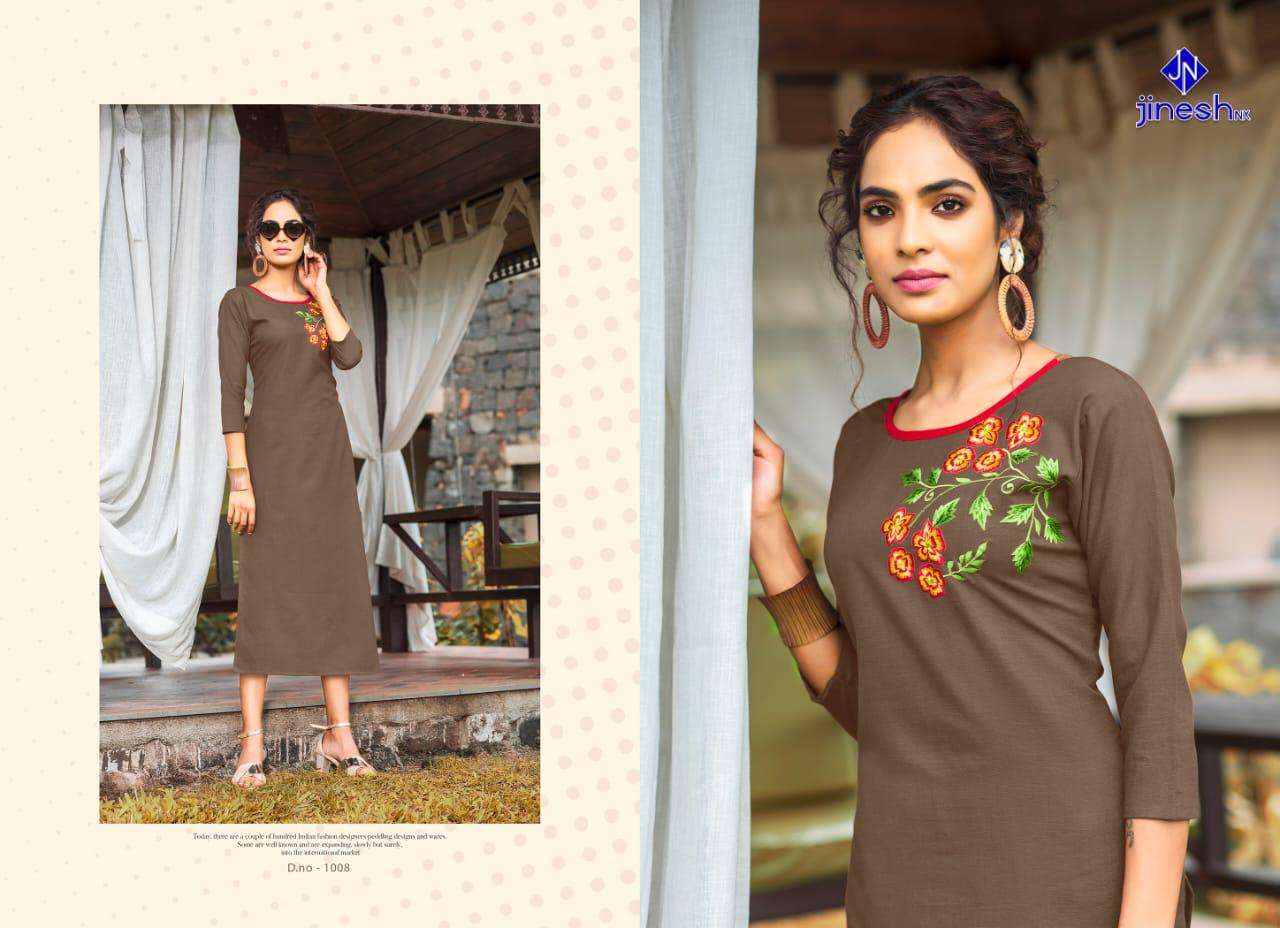 AASHIQUI PLUS BY JINESH NX 1001 TO 1010 SERIES BEAUTIFUL STYLISH FANCY COLORFUL CASUAL WEAR & ETHNIC WEAR & READY TO WEAR RUBY SLUB EMBROIDERED KURTIS AT WHOLESALE PRICE