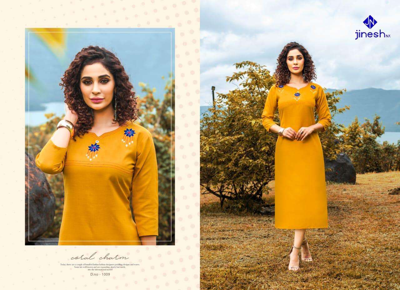 AASHIQUI PLUS BY JINESH NX 1001 TO 1010 SERIES BEAUTIFUL STYLISH FANCY COLORFUL CASUAL WEAR & ETHNIC WEAR & READY TO WEAR RUBY SLUB EMBROIDERED KURTIS AT WHOLESALE PRICE