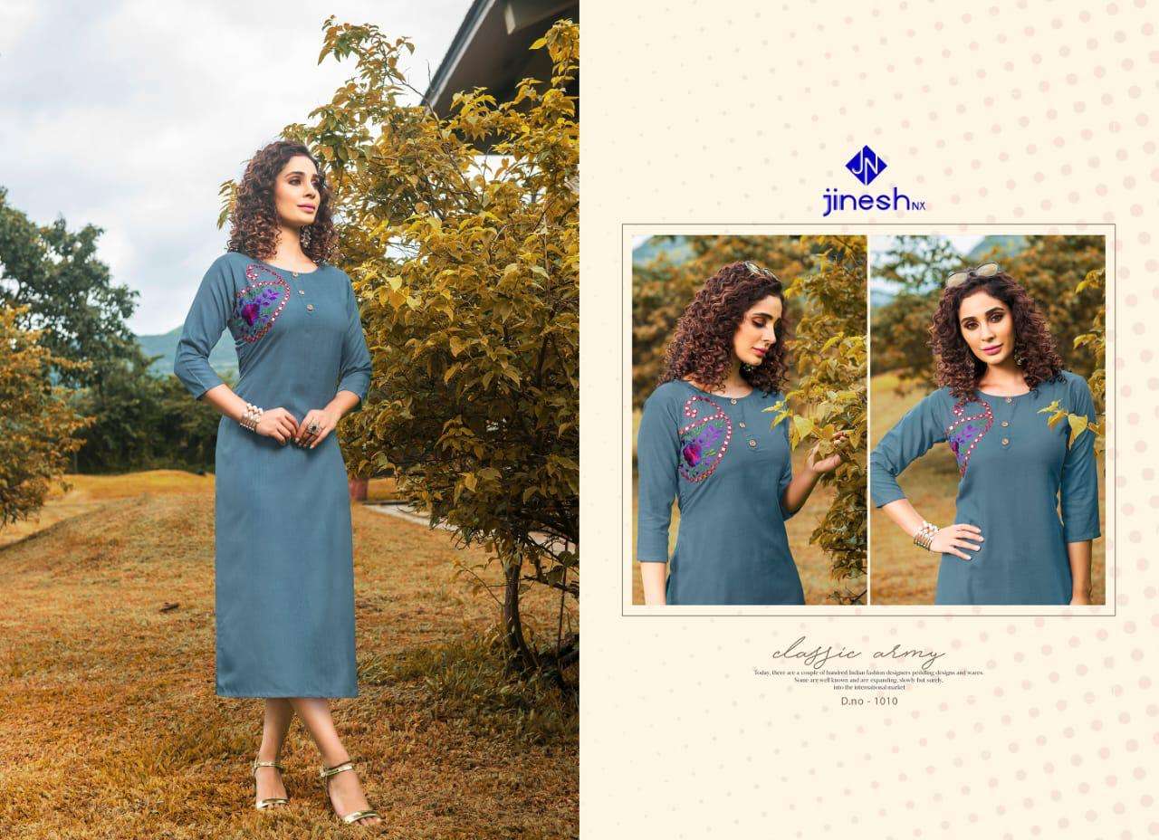 AASHIQUI PLUS BY JINESH NX 1001 TO 1010 SERIES BEAUTIFUL STYLISH FANCY COLORFUL CASUAL WEAR & ETHNIC WEAR & READY TO WEAR RUBY SLUB EMBROIDERED KURTIS AT WHOLESALE PRICE