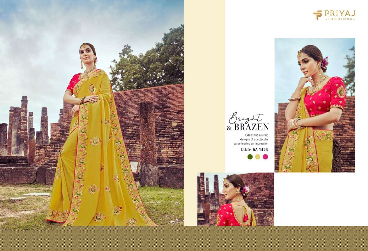 EKAYA BY PRIYAJ FASHION 1404 TO 1413 SERIES INDIAN TRADITIONAL WEAR COLLECTION BEAUTIFUL STYLISH FANCY COLORFUL PARTY WEAR & OCCASIONAL WEAR FANCY EMBROIDERED SAREES AT WHOLESALE PRICE