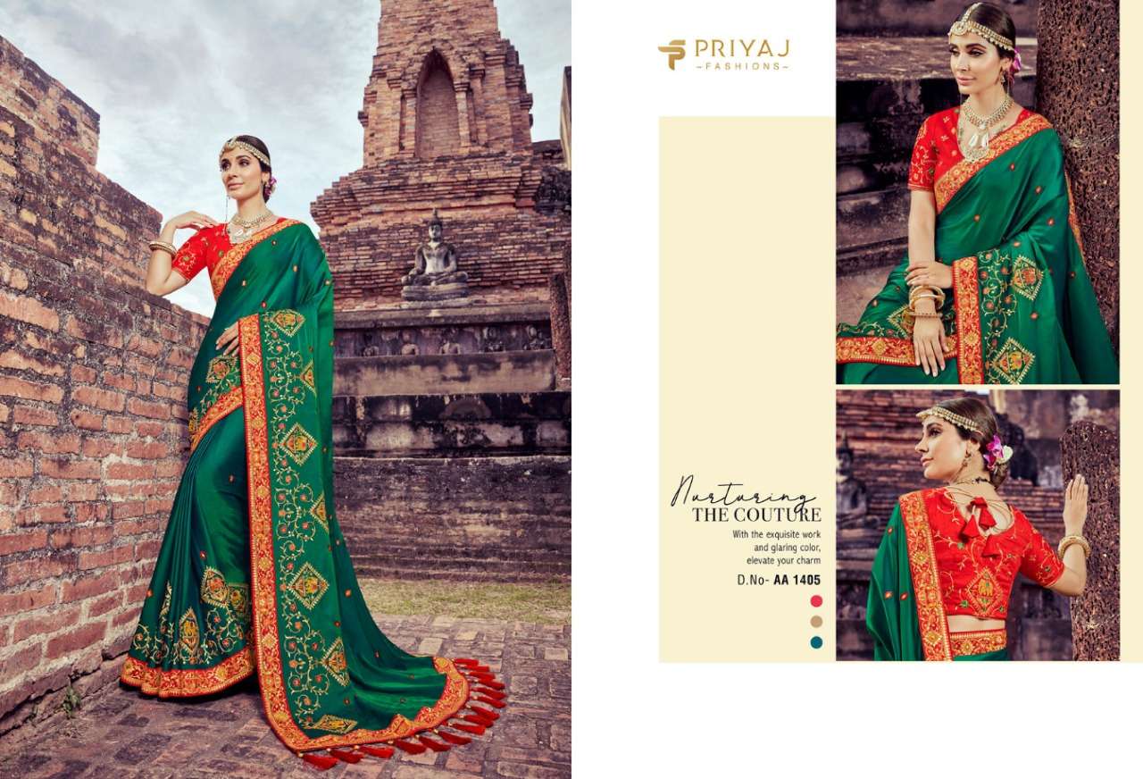 EKAYA BY PRIYAJ FASHION 1404 TO 1413 SERIES INDIAN TRADITIONAL WEAR COLLECTION BEAUTIFUL STYLISH FANCY COLORFUL PARTY WEAR & OCCASIONAL WEAR FANCY EMBROIDERED SAREES AT WHOLESALE PRICE