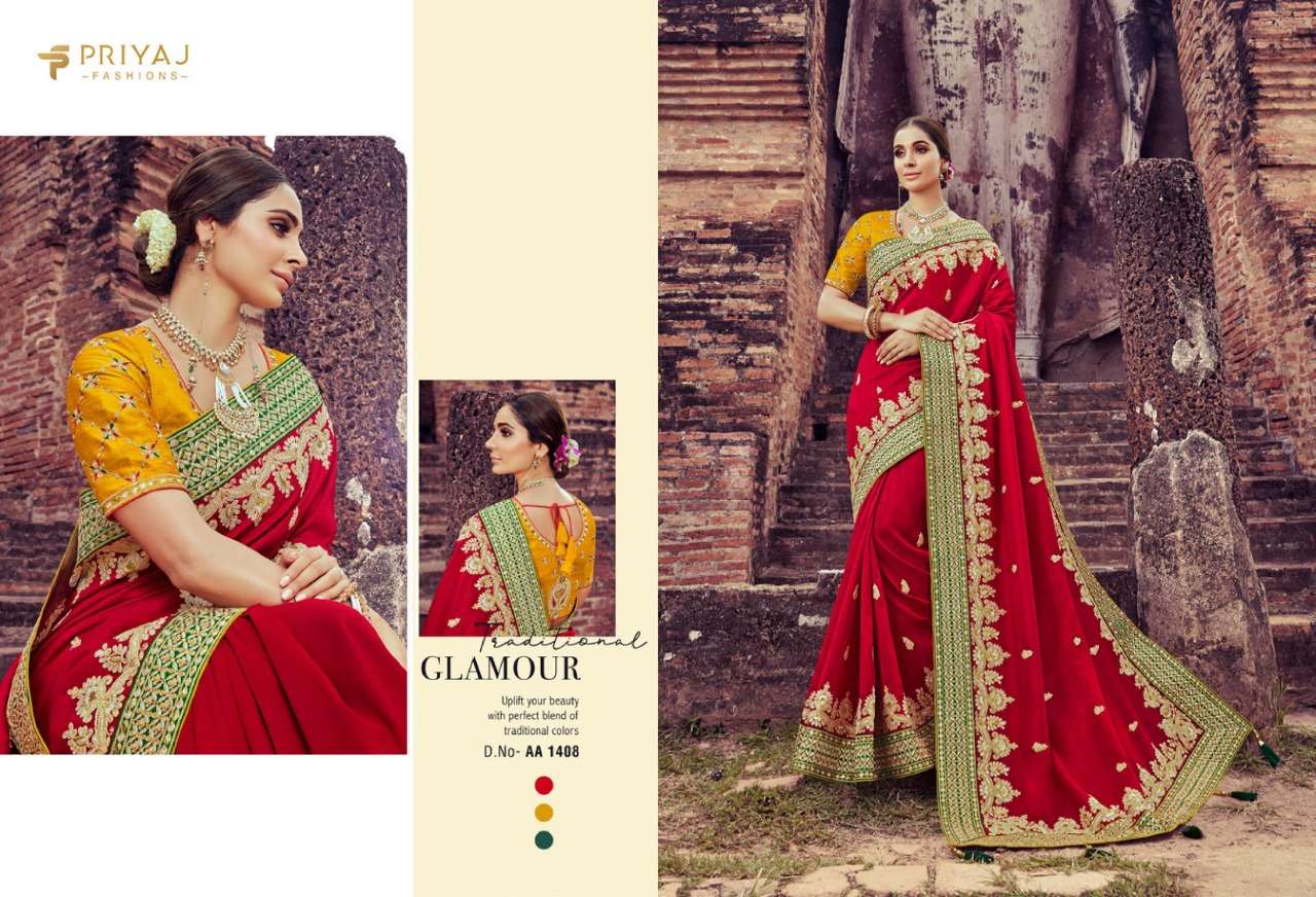EKAYA BY PRIYAJ FASHION 1404 TO 1413 SERIES INDIAN TRADITIONAL WEAR COLLECTION BEAUTIFUL STYLISH FANCY COLORFUL PARTY WEAR & OCCASIONAL WEAR FANCY EMBROIDERED SAREES AT WHOLESALE PRICE